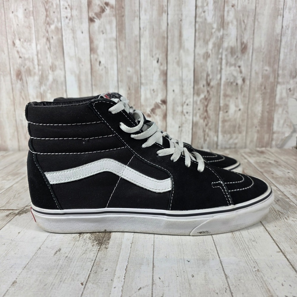 Vans Sk8-Hi Black White Suede Canvas High Top Skate Shoes Womens 10.5 Mens 9